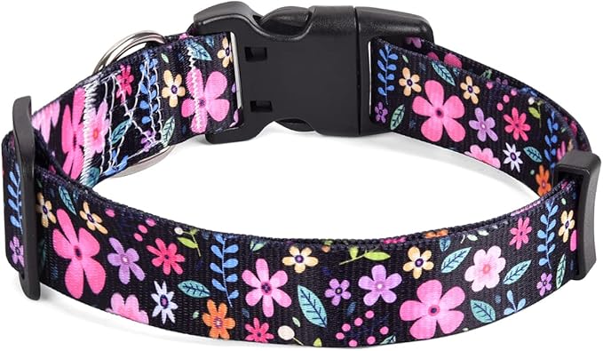 Mihqy Dog Collar with Bohemia Floral Tribal Geometric Patterns - Soft Ethnic Style Collar Adjustable for Small Medium Large Dogs(Floral,L)
