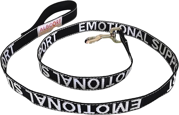 Albcorp Emotional Support Dog Leash 4 FT x 1 Inch – Reflective ESA Leash with Embroidered Emotional Support Lettering, Heavy-Duty Nylon, Padded Neoprene Handle, (Black, Emotional Support)