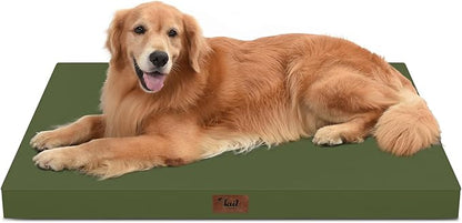 Outdoor Extra Large Dog Bed, Waterproof Dog Bed for Large Dogs, Egg Crate Foam XL Pet Bed with Removable Washable Oxford Cooling Cover, Amy Green