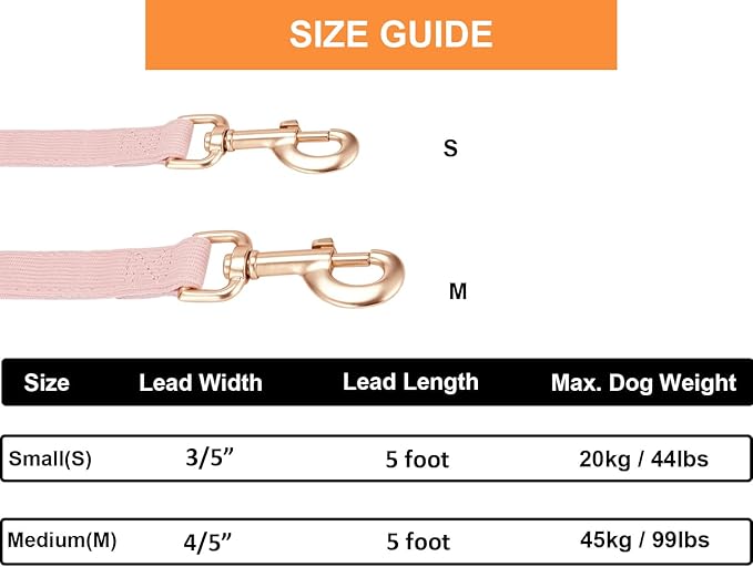 Soft Cotton Dog Leash, 5 Ft Heavy Duty Corduroy Dog Leashes with Gold Metal Hook for Small Medium Large Dogs,Medium,Light Pink