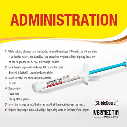 Horse Ivermectin Paste 1.87% – Apple Flavored Oral Horse Dewormer Syringe – 6.08g Tube Treats Horses Up to 1250 LB [Pack-24]