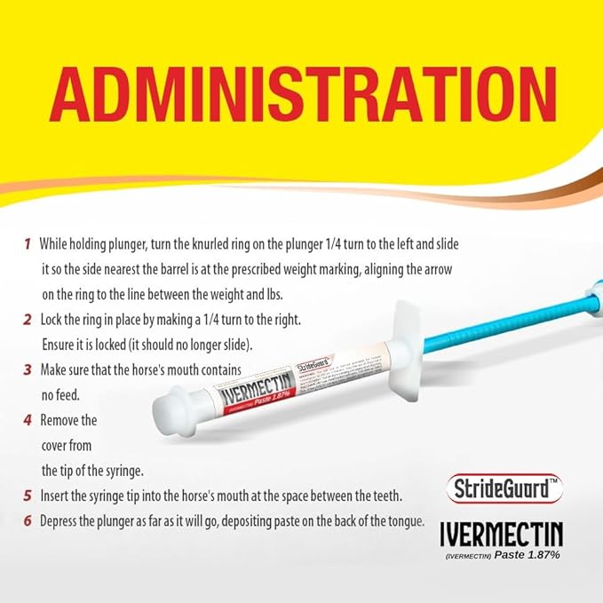 Horse Ivermectin Paste 1.87% – Apple Flavored Oral Horse Dewormer Syringe – 6.08g Tube Treats Horses Up to 1250 LB [Pack-18]