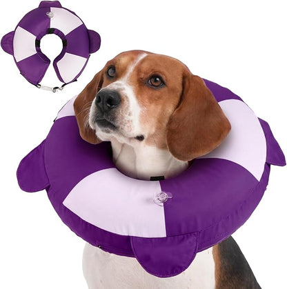 Inflatable Recovery Dog Collar -Lightweight Adjustable,Protective Donut Cone After Surgery for Wound Healing,Prevent from Biting or Scratching,Waterproof & Easy to Clean (Purple,L)