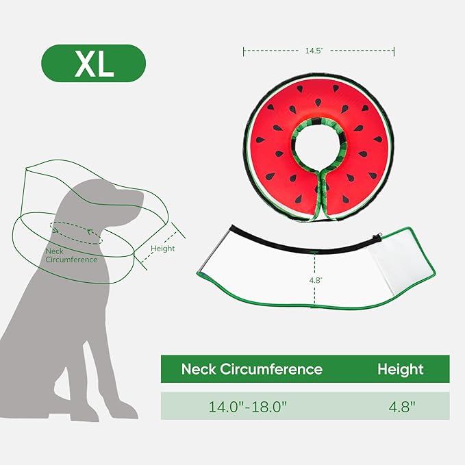 Supet Raised Inflatable Dog Cone After Surgery - Adjustable Recovery Donut Collar with Removable Shield to Stop Licking Wounds & Protect Stitches - Soft Dog Cone Alternative for Dogs (Watermelon,XL)