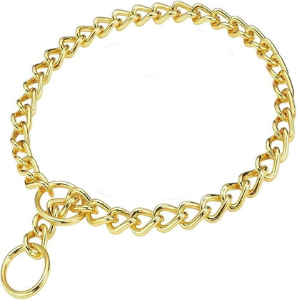Chain Choke Collar for Dogs, Metal Slip Link Training Heavy Duty Dog Collar Martingale Puppy Collars for XXS XS Small Medium Large Big XL Breed Dogs (Gold, L(Neck Max 20inch) D3.5mm)