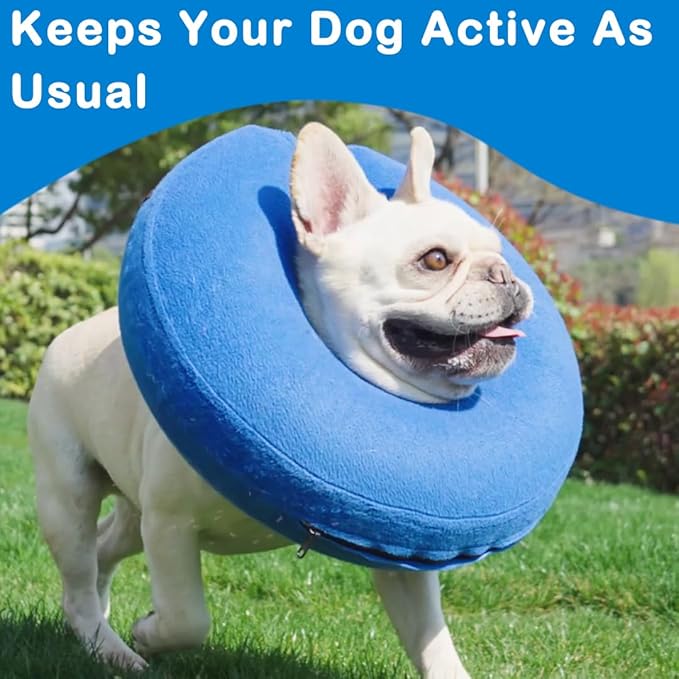 Inflatable Dog Cone Collar, Soft Dog Cone Blow-up Protective Recovery Collar, Blue (L Size)