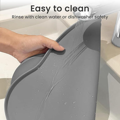 Ptlom Silicone Pet Placemat for Dogs and Cats, Non-Slip Waterproof Dog Feeding Bowl Mats for Food and Water, Small Medium Large Pet Puppy Tray Mat Prevent Residues from Spilling onto The Floor, Grey