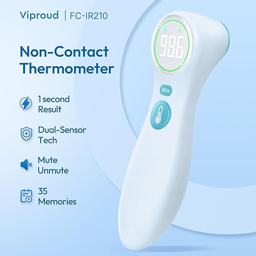 No-Touch Thermometer for Adults and Kids, 1-Second Fast Reading, Color-Coded Fever Alarm, Silent Mode, Object & Room Temperature Function