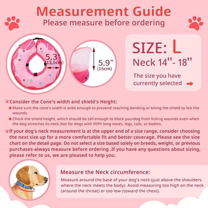 Soft Dog Cone Collar, Inflatable Cones Alternative After Surgery with Anti-Lick Shield, for Large/Medium/Small Dogs to Stop Licking, Elizabethan Neck Ecollars of Shame, Comfy Pillow Recovery E