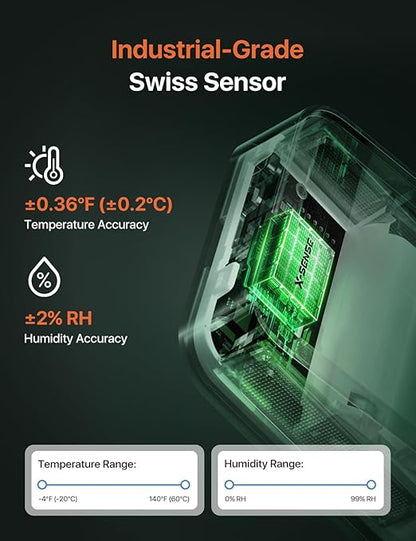 X-Sense WiFi Thermometer Indoor Hygrometer, Digital Temperature Sensor with App Notification Alerts, Temperature Humidity for Room, Data Storage Export at No Charge, 3 Sensors & 1 Base Station, Black
