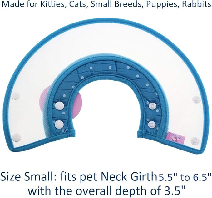 Pet Plastic Clear Cone Recovery E-Collar with Dots Design Soft Edge for Small Dogs & Cats (Small, Blue)