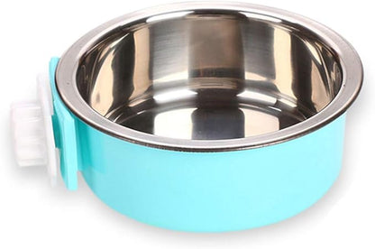 Andiker Pet Bowl 2-in-1 Removable Stainless Steel Food Bowl for Puppy/Cat, Hanging Cage Large Water Food Feeder for Dogs Cats (Small, Blue)