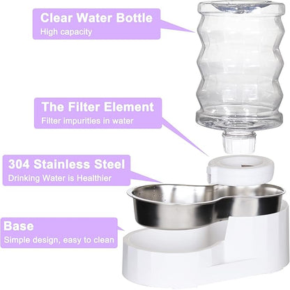 RIZZARI Pet Water Bowl Dispenser: 4L Large Capacity Automatic Stainless Steel Gravity Feeder - Easy Clean -No Power Needed - with Triple Filter - for Kittens & Puppies - Pet Corner - Living Room Nook