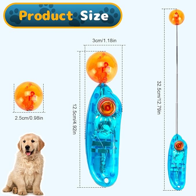 DuDuDog Dog Training Clicker for Training with Retractable Target Stick and Bright Ball, Clear Plastic Handle, Adjustable Length Trainer for Dogs, Puppies, Cats and Pets