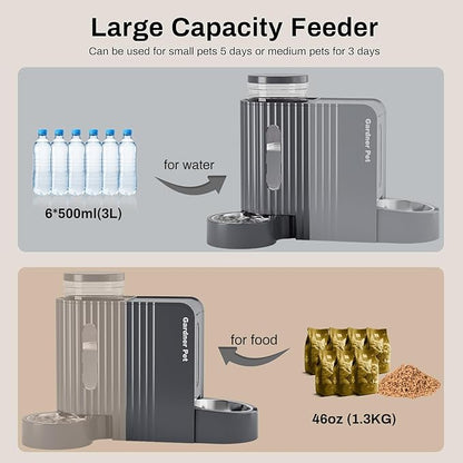 Gardner Pet Automatic Gravity Cat Food Feeder and Water Dispenser Stainless Steel Two-in-One Set Large Capacity Dispenser for Pets Dogs, Puppies, Kittens-(0.8 Gallons x 2)
