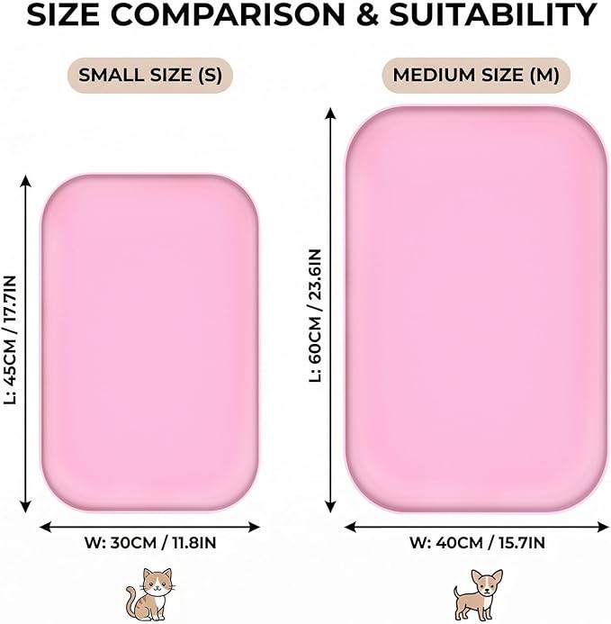 BLESWIN Non-Slip Silicone Dog Food Mat for Food and Water, 18" x 12" Raised Edge Pet Feeding Mat - Waterproof Dog Bowl Mat Easy Clean for Floor Protector,Pink