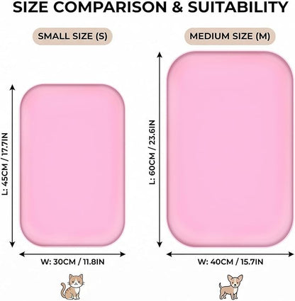 BLESWIN Non-Slip Silicone Dog Food Mat for Food and Water, 18" x 12" Raised Edge Pet Feeding Mat - Waterproof Dog Bowl Mat Easy Clean for Floor Protector,Pink