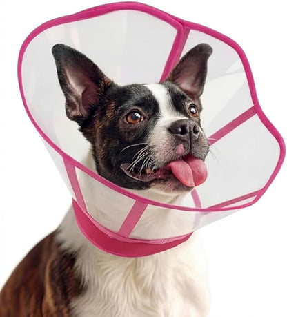 Allroaring Dog Cone Collar After Surgery, Soft Pet Cone for Dogs to Stop Licking, Breathable Pet Recovery Collars & Cones for Medium Dogs, Elizabethan Collar for Wound Care Spay Neuter, Rosered M