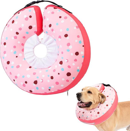 Dog Cone Collar Inflatable Donut for Large Medium Small Dogs, Soft Waterproof Dog Cone Alternative After Surgery Prevents Licking Wounds Easy Clean (Pink, M+ (Neck 11"-14"))