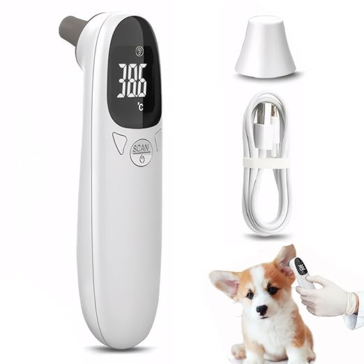 Ear Thermometer for Pet, Accurate 32-42.9℃ Ear Temperature Thermometer, Digital USB Rechargeable 5x1.5 for Dog, Cat, Pig, Sheep