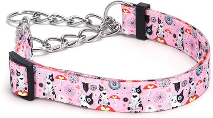 Martingale Dog Collar with Stainless Steel Chain - Limited Chain Cinch Training Collar for No Pull Training Dog - Flower Multicolor Cute Patterns - Premium No Slip Collar (HA12NO15, M)