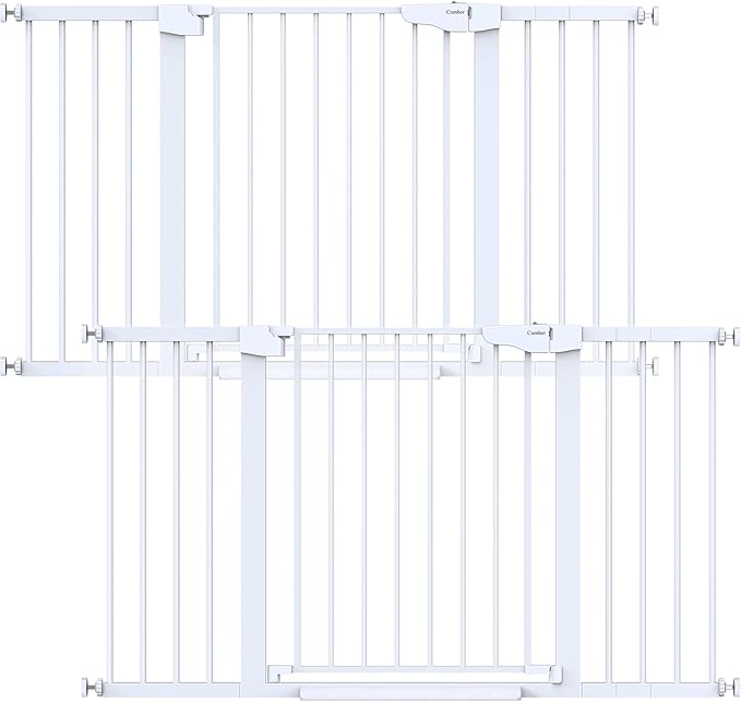Cumbor 2 Pack 30-54" Baby Gate for Stairs, Dual Lock & Self-Closing Dog Gate for Doorways, Easy Install Pressure Mounted Pet Gates Indoor, Easy Walk Thru Wide Safety Proofing for Babies & Pets, White