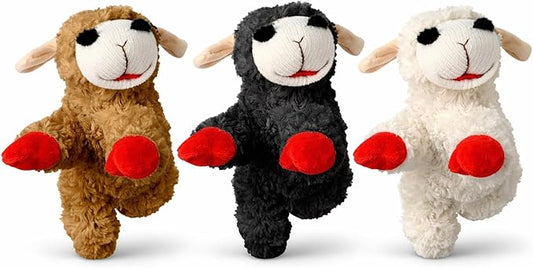 Multipet Mini Lamb Chop 6" Bundle Small Dog Toys | White, Black & Brown | Lambchop Squeaker Dog Pet Toy 6" Plush | Small | 3-Pack | Officially Licensed