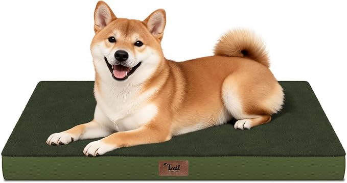 Plush Dog Bed for Medium Dogs, Waterproof Dog Crate Mat Orthopedic Egg Crate Foam Pet Bed with Washable Removable Oxford Cover, Olive Green