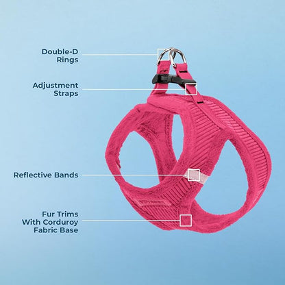 Best Pet Supplies - All Weather Plush, Reflective, No Pull Harness for Small, Medium Dogs, Cats - Secure with Hook & Loop Fastener, Buckle, Double D-Rings - Fuchsia Corduroy, XL
