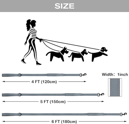 Joytale Dog Leash Heavy Duty for Large Dogs that Pull, Double Handle for Traffic Control, Double-Sided Reflective Leashes for Large Medium Dogs Night Safety, 5FT, Gray