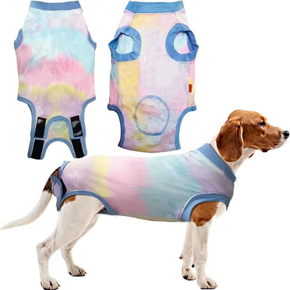 Dog Surgery Recovery Suit for Male Female, Spay Neuter Cone Alternative Surgical Onesie, Tie-dye Light Blue, M