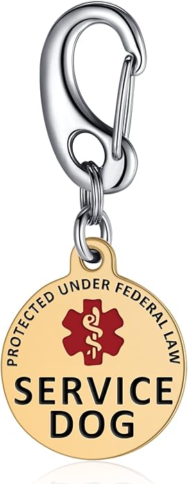 Service Dog Tag/ESA Animal Tag - Double Sided with Federal Protection & Red Medical Alert Symbol| Easily Attach to Collar, Harness, Vest | Service Dog Identification Tag