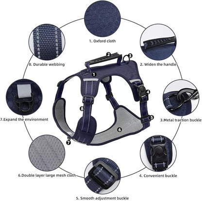 Dog Harness No Pull Adjustable Reflective,for Medium and Large Small Dog with Leash 59.06in (Dark Blue, S)