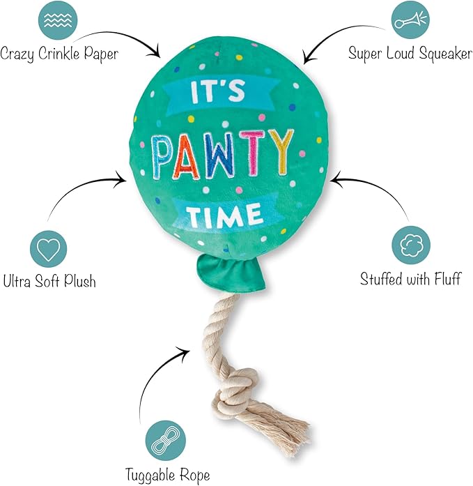 Fringe Studio Plush Dog Toy, I Pawty, You Pawty, Pet Shop Collection (314210)