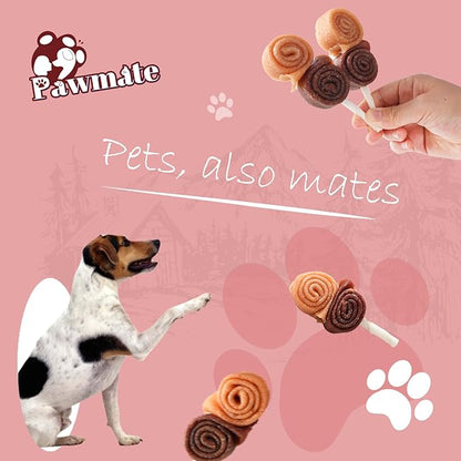 Pawmate Triple Flavor Dog Treats Chicken Duck Rawhide Lollipops, Long Lasting Rawhide Sticks Dog Chews in Fun Shape, High Protein Healthy Chewy Training Snacks for Medium Large Dogs, 4 Counts, 10.6 oz