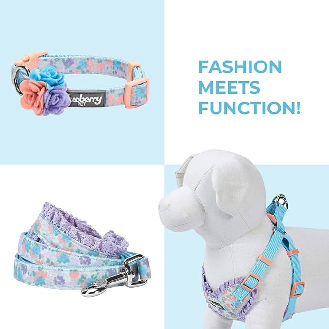 Blueberry Pet Dog Collar for Large Dogs, Lovely Floral Print in Lavender, Pink Girl Dog Collars, Adjustable Large Dog Collar with Detachable Flower, Stylish Dog Collars for Big Dogs