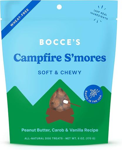 Bocce's Bakery Campfire S'Mores Treats for Dogs, Wheat-Free Everyday Dog Treats, Made with Real Ingredients, Baked in The USA, Natural Soft & Chewy Cookies, Peanut Butter, Carob, & Vanilla, 6 oz