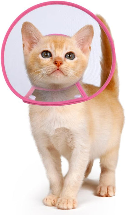 Cat Cone Collar, to Stop Licking, Recovery Elizabethan After Surgery, Clear Soft Neck E-Collar, Not Block Vision, for Kitten Puppy Dog Pet in Surgery Remedy - S in Rose
