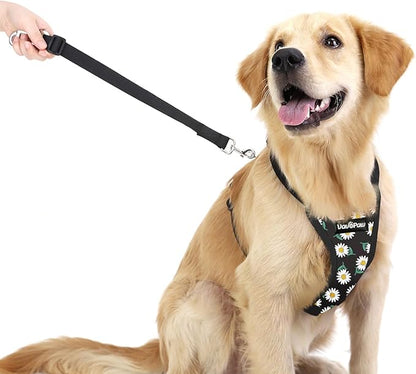 VavoPaw Dog Seat Belt, Safety Vest Dog Car Harness with Adjustable Buckle Dog Seat Belt for Vehicle Nylon Pet Safety Seat Belts Heavy Duty(L, Black Daisy)