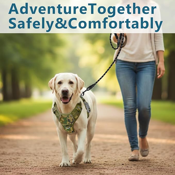 BARKBAY Dog Harness No Pull with ID Tag Pocket - Heavy Duty, Reflective, Easy Control for Large Dogs(Camo,XL)