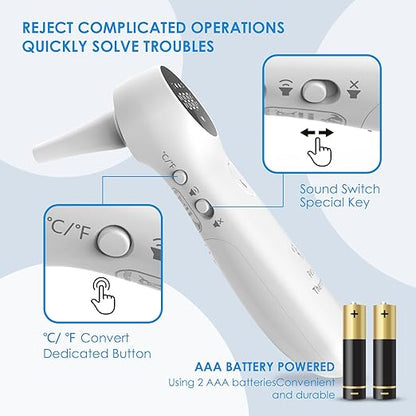 Pet Ear Thermometer for Dogs, Cats, and Livestock, Long Probe Designed, ℃/ ℉ Convert and Sound Switch Dedicated Button, 1 Second Measurement, 20 pcs Pet Swabs Included