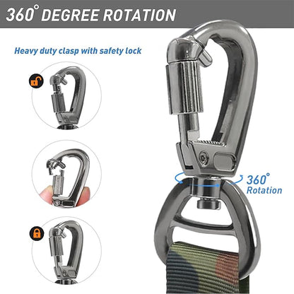 Hotsky Tactical Dog Leash Heavy Duty for Medium Large Dogs that Pull,4-6Ft Strong Bungee Shock Absorbing No Pull Dog Leash with Padded Double Handle and Car Seatbelt,CP