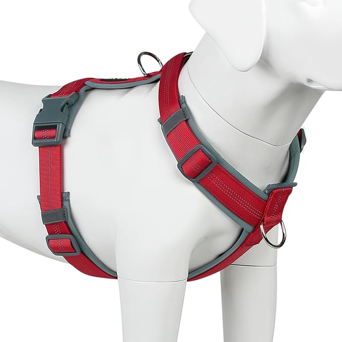 Plutus Pet No Pull Dog Harness, Adjustable Nylon Harness with Soft Padding, Reflective and Heavy Duty Dog Harness for Small, Medium, Large Dogs(Red, XL)