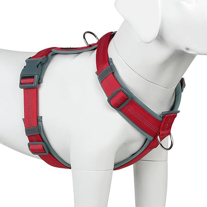 Plutus Pet No Pull Dog Harness, Adjustable Nylon Harness with Soft Padding, Reflective and Heavy Duty Dog Harness for Small, Medium, Large Dogs(Red, XL)