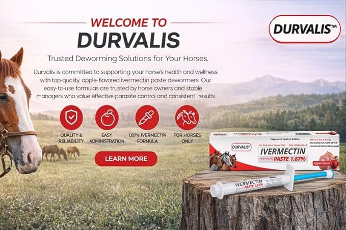 Ivermectin Horse Paste 1.87% Dewormer 6.08g Dose-Effective Appled Flavored Ivermectin Paste for Equine Care,Horse Deworming Paste -for Horses Up to 1250 lb (4 Pack)