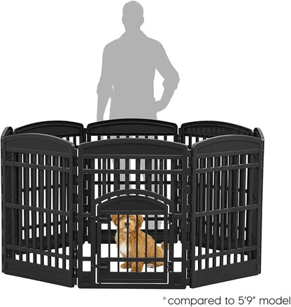 IRIS USA Dog Playpen with Door, 34” 8 Panel Pet Exercise Pen – Indoor Outdoor Puppy Play Pen, Portable Plastic Pet Fence for Small Medium Dogs, Foldable 63” x 63” x 34”, Black