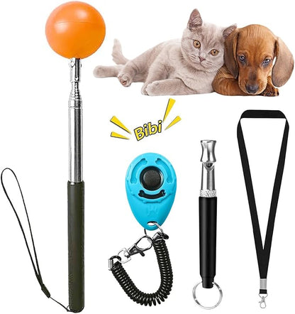 Training Kit - 1 Target Stick, 1 Training Clicker, 1 Whistle - Dog Training Equipment Tools, Cat Toilet Trainer Kit, Agility Training Lure Course For Dogs, Kitten Puppy Behavior Aids Trick (B Type)