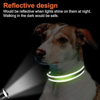 Joytale Reflective Dog Collar, Soft Neoprene Padded, Metal D-Ring, Nylon Pet Collar Adjustable for Medium Dogs, Green, M