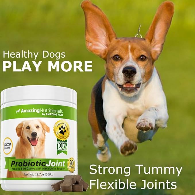 Amazing Probiotics for Dogs Eliminates Diarrhea and Gas with Hip Joint Pain Relief, 90 Bacon Soft Chews