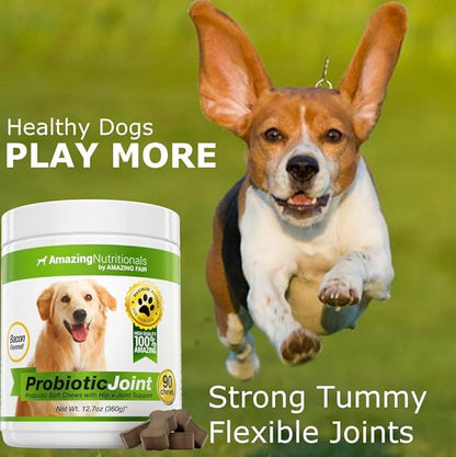 Amazing Probiotics for Dogs Eliminates Diarrhea and Gas with Hip Joint Pain Relief, 90 Bacon Soft Chews